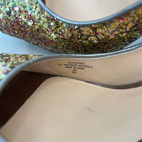 Guess Glitter Multicolor Gold Peep Toe Platform Heels Holiday Women's Size 9M - Picture 11 of 16